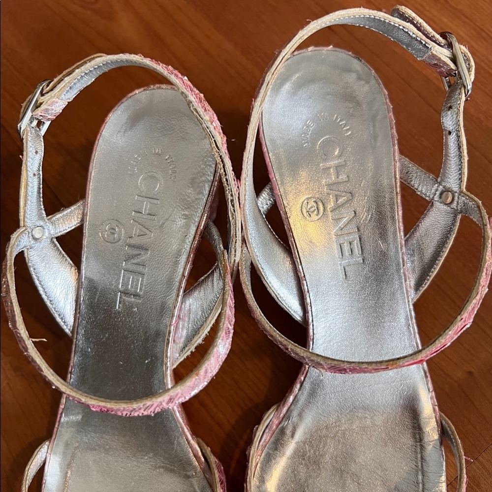 Chanel Multi-Color Metallic Open Toe Snakeskin Sl… - image 5